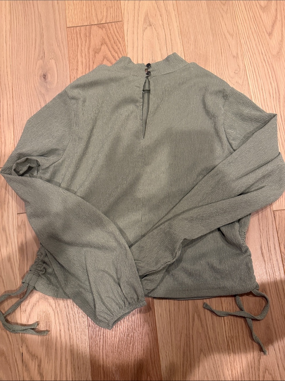 Mock-Neck Olive Tie-Hem Long Sleeve Top